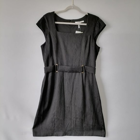 Max & Cleo Dresses & Skirts - Max & Cleo Womens Black Cap Sleeve Square Neck Textured Sheath Dress Size 12